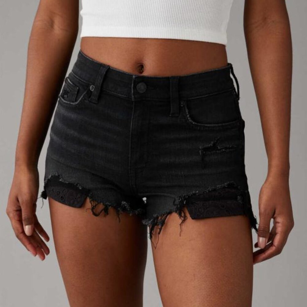 American Eagle Black Jean Destructed Shorts Size 8